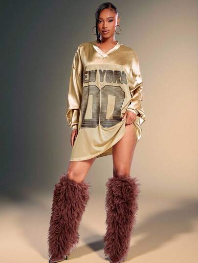 Denimoi Drop Shoulder Long Sleeve Athletic Jersey Tee, Fashionable, Streetwear, Game Day Outfits