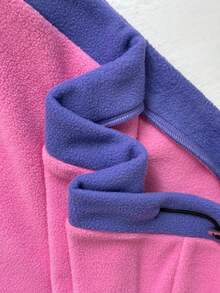 Dewbera 女士字母图案落肩长袖撞色拉链半门襟运动卫衣 - 玫紅色 - 查看 8