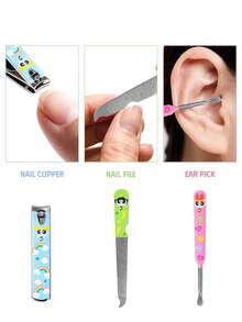 THE POWERPUFF GIRLS X SHEIN 4pcs Portable Nail Clipper Set With Storage Bag,Premium Stainless Steel Manicure Set ,Professional Beauty Kit Includes Nail Clipper & Portable Nail File & Ear Pick, Personal Care Set For Travel Or Home Use,Durable, Salon-Quality Tools For Easy At-Home Grooming.Pink.Y2K,Gift Ideas - Baby Pink - View 3