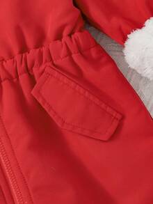 SHEIN 新生女婴户外实用保暖连帽连体衣，秋冬季 - 紅色 - 查看 4