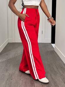 Slaydiva Women's Colorblock Striped Straight Leg Sweatpants - Red - View 5