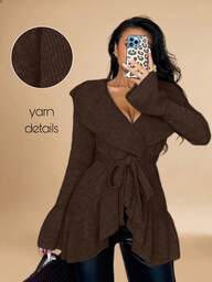 Islaluna Women's Basic Minimalist Elegant French Fashion Romantic Tie Front Cardigan