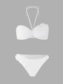 Swim Chiccia 1 Bộ bikini buộc dây màu trơn và quần tam giác - trắng - Xem 3