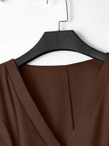 Franclia Áo sơ mi nữ cạp chun màu trơn thanh lịch đi làm - màu nâu - Xem 4