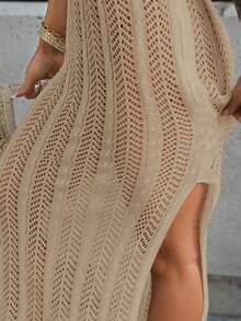 SAYEHFBABY 女士波西米亞風格露背束頸海灘遮罩連衣裙,適用於夏季、度假、旅遊、節日、游泳池 - 杏色 - 查看 3