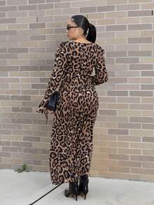 Melissa Matos Women's Fashion Leopard Print Flare Sleeve Dress For Autumn Elegant Women Dresses Long Evening Dresses