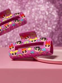 THE POWERPUFF GIRLS X SHEIN Fashion Rose Pink Large Size Claw Hairpin Cute Printing Suitable For Styling Beauty Use Y2K When Tying Hair,Gift Ideas - 玫紅色 - 查看 5