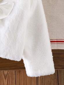 Elladie kids Young Girls Fluffy Long Sleeve Ivory Cardigan With Bow, Fashionable And Elegant Children Winter Outerwear
