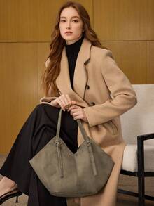 MOTF PREMIUM BOLSO DE MANO GRANDE DE ANTE SÓLIDO DE MODA - Verde militar - Ver 6