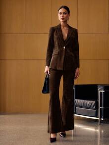 MOTF PREMIUM METAL BUTTON DECOR VELVET BLAZER - Coffee Brown - View 5