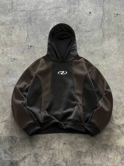 AXEPEAK 男士撞色印花休闲连帽衫，长袖上衣