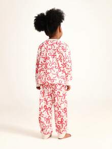 SUMWON Conjunto de pijama de niña con estampado de lazo navideño, de manga larga y cuello redondo, ropa de dormir para ocasiones casuales y vacaciones - Rosa - Ver 2