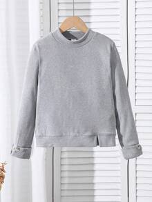 Elladie kids Tween Girls Casual Elegant Round Neck Long Sleeve Top, Paired With Pants, Vest, And Gray Cardigan Outfit - Grey - View 3