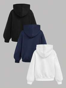 SHEIN Girlism 3pcs/Set Teen Girls Loose Casual Heart Print Soft Comfortable Autumn Sweatshirt Set, Winter - Navy Blue - View 2