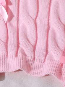 Sparklyn Girls' Elegant Cute Sweet Round Neck Pullover Chunky Knit Sweater, Pink With Bow Detail, Suitable For Autumn/Winter
