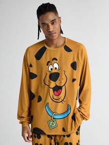 SCOOBY-DOO X SHEIN Men's Casual Dog Print Long Sleeve Top And Pants Loungewear Pajama Set, Autumn Dog Pajamas Pajamas For Women Animal Print Pajama Set Cartoon Pajamas, Fall & Winter Clothes - Brown - View 5