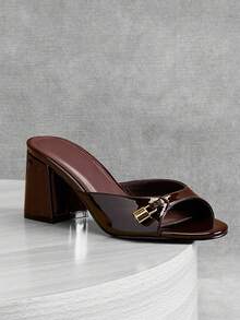 SHUZIA Giày sandal đế vuông đa năng thời trang nữ hàng ngày - Màu nâu Sô-cô-la - Xem 7