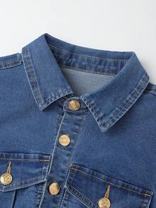 GlowEve Women's Fashion Commuter Long Sleeve Denim Jumpsuit - Blue - View 3