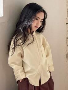 Hapijoa 少女夏季格子休闲韩版长袖清新甜美衬衫 - 杏色 - 查看 7