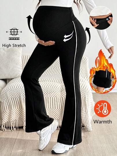 SHEIN 孕妇秋冬保暖内衬撞色装饰喇叭裤