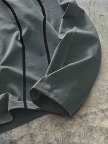 AXEPEAK 男式图案印花撞色边圆领休闲长袖 T 恤 - 灰色 - 查看 4