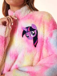 My Little Pony X SHEIN 女士休闲扎染独角兽刺绣毛绒卫衣，秋冬可爱卫衣蓬松卫衣Y2K扎染卫衣 - 粉色 - 查看 5
