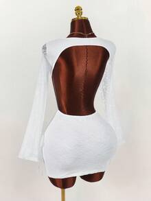 Amplova Đầm ôm sát tay dài hở lưng cổ khoét sâu gợi cảm cho nữ - trắng - Xem 2