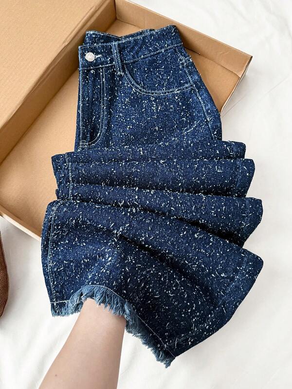 Comfortcana Women's Autumn Pockets Wide Leg Loose Casual Versatile Jeans Women Fashion Speckled Wide Leg Jeans With Fray Hem High Waist Denim Pants Textured Loose Jeans Elegant Jeans Women Christmas Outfit For Women  Winter Clothes For Women Women Jeans Autumn Winter