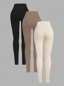 SHEIN EZwear 3件套女士纯色保暖打底裤，秋冬季 - 彩色 - 查看 2