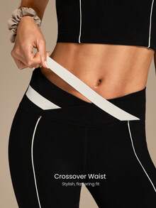 GLOWMODE Quần legging FeatherFit™ Core Confidence 24 inch, mềm mại, co giãn, thấm hút mồ hôi, phối màu tương phản, cạp chéo, thích hợp cho yoga, pilates, tập luyện và mặc hàng ngày. - màu đen - Xem 3