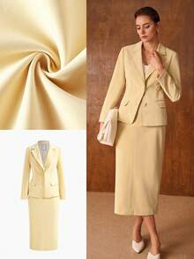 MOTF PREMIUM WOMEN'S PU BLAZER & SKIRT 2 PIECES SUIT, FITTED, AUTUMN/WINTER - Yellow - View 2
