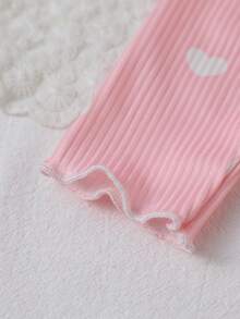 SHEIN Áo thun và quần in hình trái tim trang trí nơ cho bé gái trang phục thường ngày - Hồng - Xem 7