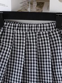 Elladie kids 两件套女童蝴蝶刺绣+格子拼接领卫衣+百褶裙时尚套装，百搭时尚校园风 - 黑色 - 查看 5