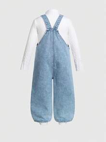 SHEIN ChillGRL 女童花卉、心形、彩虹涂鸦印花休闲舒适柔软牛仔连体裤