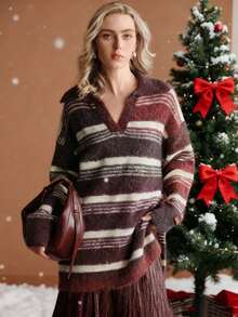 Uhlyne Autumn/Winter Wool Blend Halloween, Christmas Ombre Women Sweater, Minimalist Design Crew Neck Long Sleeve, Elegant Casual High-End, Suitable For Daily Commute And Holiday Wear - Multicolor - View 1