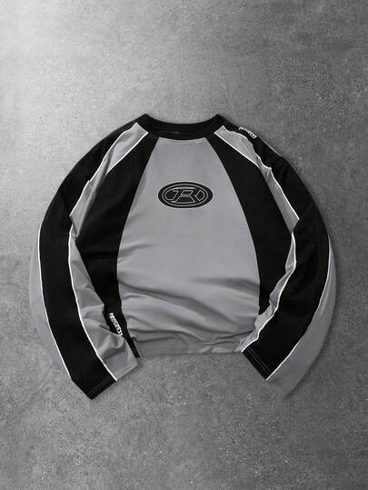 Camiseta de manga larga con estampado de texto en inglés, estilo callejero unisex, para uso casual diario