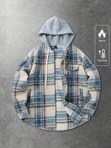 ROMWE MEN Prep 男士格纹羊毛街头美式连帽二合一夹克，秋冬