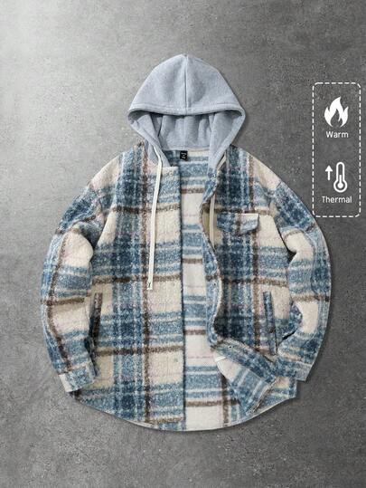 Street Life Men's Plaid Woolen Street American Style Hooded 2 In 1 Jacket, Autumn/Winter