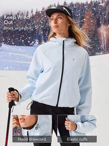 OutZeal Women Water-Resistant Windproof Drawstring Hem Hooded Blue Outdoor Jacket Hiking Camping Fall Winter - Blue - View 3