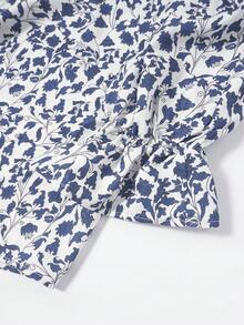 EMERY ROSE Plus Size Women All-Over Print Front Tie Long Sleeve Casual Shirt - Navy Blue - View 3