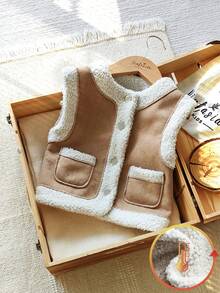 Vintaside Kids Toddler Boys' Thermal Lined Thickened Vest, Countryside Style Fashion All-Match Casual Cute Outerwear Jacket, Suitable For Spring, Autumn And Winter