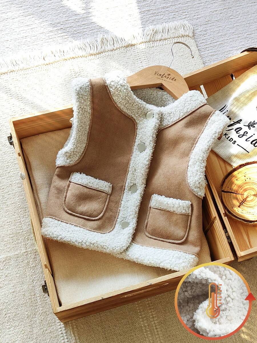 Vintaside Kids Toddler Boys' Thermal Lined Thickened Vest, Countryside Style Fashion All-Match Casual Cute Outerwear Jacket, Suitable For Spring, Autumn And Winter