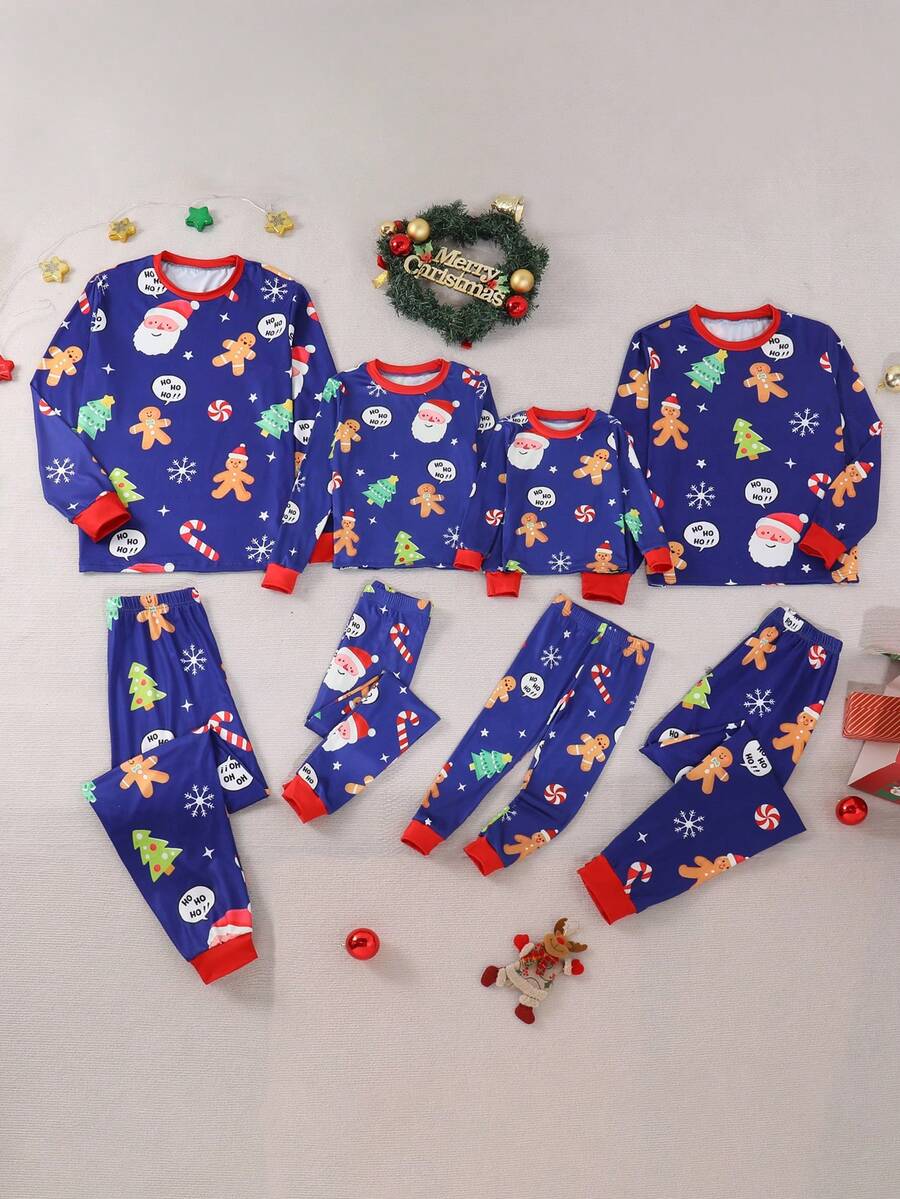 2pcs/Set Piyama Anak Perempuan Motif Manusia Kue Jahe Hijau Warna-warni Bahan Fleece Lembut Lengan Panjang Atasan dan Legging - Royal Blue - View 1