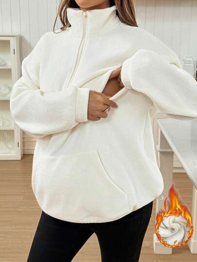 SHEIN Autumn/Winter Warm Casual Zip-Up Half-Open Nursing Top Winter Tops For Women Long Sleeve Blouses Women Sweater Maternity Clothes Two Piece Suits Blouses For Women Elegant