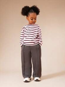 SUMWON Oversized Langarm Gestreiftes T-Shirt mit Rundhalsausschnitt für Kinder, Lässig Alltags Tragen Urlaub - Pink - Übersicht 3