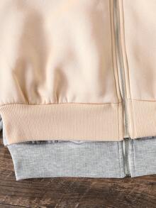 SHEIN Set de 2 sudaderas con capucha y cremallera de ajuste holgado informal para niñas preadolescentes - Rosa Pálido - Ver 3