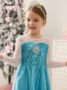 Glamorique Kids Halloween Kleidung für Kleine Mädchen, Pailletten Dekor, Satinbesatz mit Oversized bedrucktem Tüllrock, elegant & für Geburtstagsparty