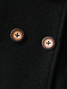 SHEIN Young Girls' Black Double-Breasted Peter Pan Collar Woolen Coat On