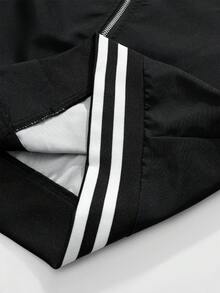 ROMWE MEN Casual 男女通用休闲长袖夹克，印有英文图案，街头风格美式夹克 - 黑色 - 查看 8