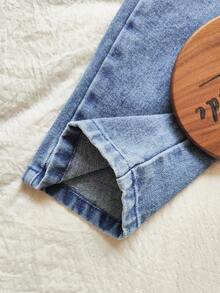 Vintaside Kids Infant Boys' Denim-Like Fabric Romper With Bear Animal Plush Pattern, Countryside Style, Suitable For Spring, Autumn, Winter, Fashionable, Casual, Cute, Versatile Outdoor Wear